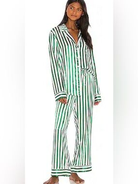 Show me your MUMU- Green and White Striped Pajama Set